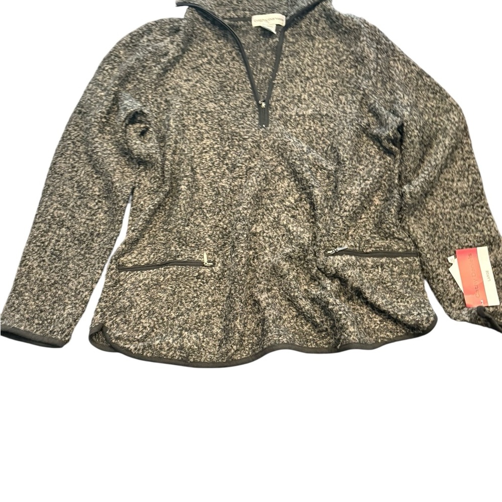 NEW Cathy Daniels 1/4 Zip Pullover Top Large Charcoal GREY $50 Sherpa Style